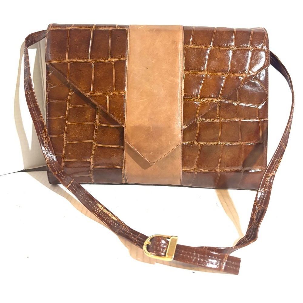 Vintage Brown Crocodile Pattern Leather Womens Bag